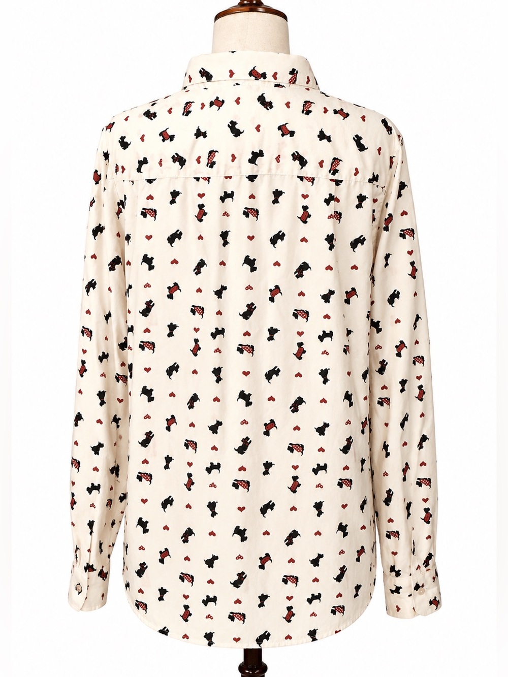 XL Blair Scottie Dog print off white button down collared shirt.  Hearts, - Picture 2 of 5